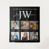 Zilveren Initialen Aangepaste Verjaardag Achtergro Wandkleed (Voorkant)