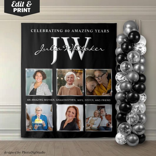 Zilveren Initialen Aangepaste Verjaardag Achtergro Wandkleed