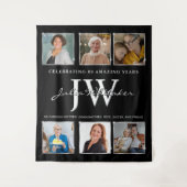 Zilveren initiële letters Aangepaste verjaardag ac Wandkleed (Voorkant)