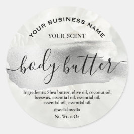Zilveren inktaccent op marmeren body boterlabels ronde sticker