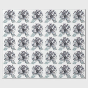 Zilveren iriserende linten Witte inpakpapier