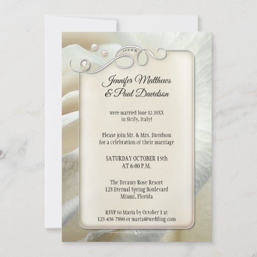 Zilveren Ivoor Roze Bruiloft na-feest Ontvangst On Kaart (Voorkant)