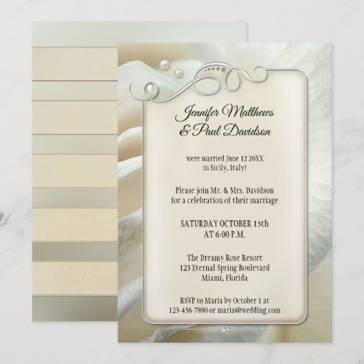 Zilveren Ivoor Roze Bruiloft na-feest Ontvangst On Kaart (Voorkant / Achterkant)