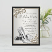 Zilveren Ivoren Zwarte Verjaardagsfeestje Kaart (Staand voorkant)
