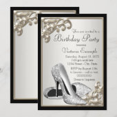 Zilveren Ivoren Zwarte Verjaardagsfeestje Kaart (Voorkant / Achterkant)