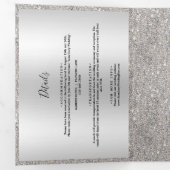 Zilveren Jeweled Bow & Sequins Huwelijk Drieluik Uitnodiging (Binnenzijde eerst)