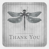Zilveren Jeweled Dragonfly bruiloft dank u Vierkante Sticker (Voorkant)