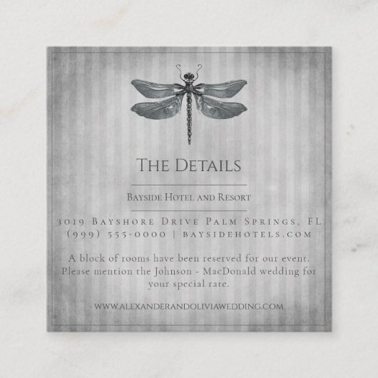 Zilveren Jeweled Dragonfly bruiloft Informatiekaartje (Voorkant)