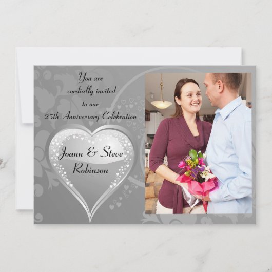 Zilveren jubileum 25e Zilveren wervelhart Kaart (Voorkant)