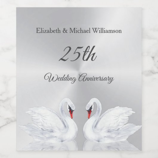 Zilveren Jubileum 25th Wedding Wijn Etiket (Enkel label)