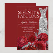 Zilveren jurk jurk rood bloemen 70e verjaardag par kaart (Voorkant / Achterkant)