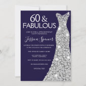 Zilveren jurk Navy 60 & Fabulous 60th Birthday Kaart (Voorkant)