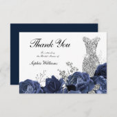 Zilveren jurk Navy Brunch & Bubbly Bruidsmeisjeshu Bedankkaart (Voorkant / Achterkant)