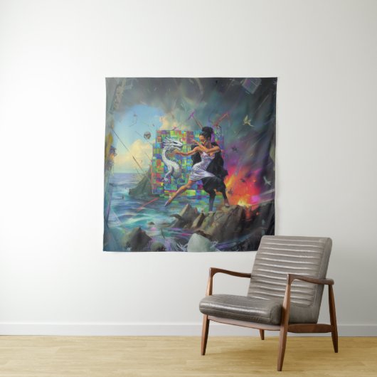 Zilveren jurk Priesteres Occult Dark Witchy AI Art Wandkleed (In situ)