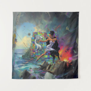 Zilveren jurk Priesteres Occult Dark Witchy AI Art Wandkleed