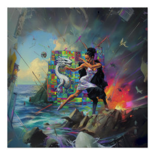 Zilveren jurk Priesteres Witchy AI Art Semi-Gloss Perfect Poster