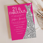 Zilveren jurk Roze 21 & Fabulous 21st Birthday Kaart<br><div class="desc">Silver Dress Pink 21 & Fabulous 21st Birthday Invitation Variaties op de uitnodiging en bijpassende artikelen in onze winkel</div>