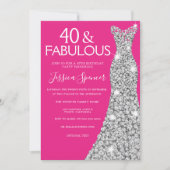 Zilveren jurk Roze 40 & Fabulous 40ste verjaardag Kaart (Voorkant)