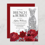 Zilveren jurk Rozen Budget Bruidsdouche Uitnodigin<br><div class="desc">Zilveren jurk Rozen Budget Bridal Shower Invitation Brunch & Bubbly,  Red Roses</div>