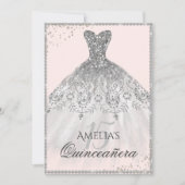 Zilveren jurk Sparkle 15e Quinceanera uitnodiging (Voorkant)
