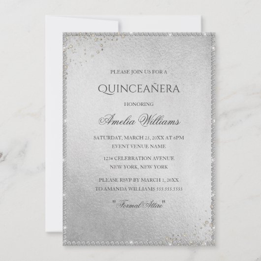 Zilveren jurk Sparkle Quinceanera uitnodiging (Achterkant)