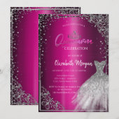 Zilveren jurk tiara, diamanten Paarse quinceañera Kaart (Voorkant / Achterkant)