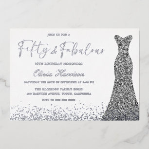 Zilveren jurk Vijftig & Fabulous 50ste verjaardag  Folie Uitnodiging