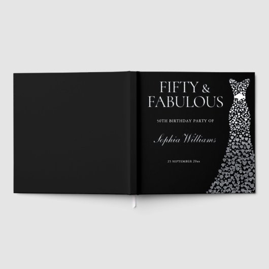 Zilveren jurk Vijftig & Fabulous 50ste verjaardags Gastenboek (Volledig)
