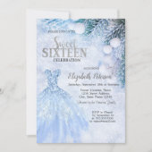 Zilveren Jurk Winter Wonderland Sweet 16 Party Kaart (Voorkant)