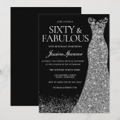 Zilveren Jurk Zestig & Fabulous 60th Party Zwart Kaart (Voorkant / Achterkant)