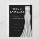 Zilveren jurk Zwart Vijftig & Fabulous 50ste verja Kaart (Voorkant)