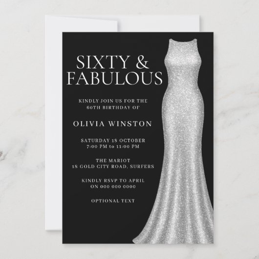 Zilveren jurk zwart zestig en fantastische 60e ver kaart (Voorkant)
