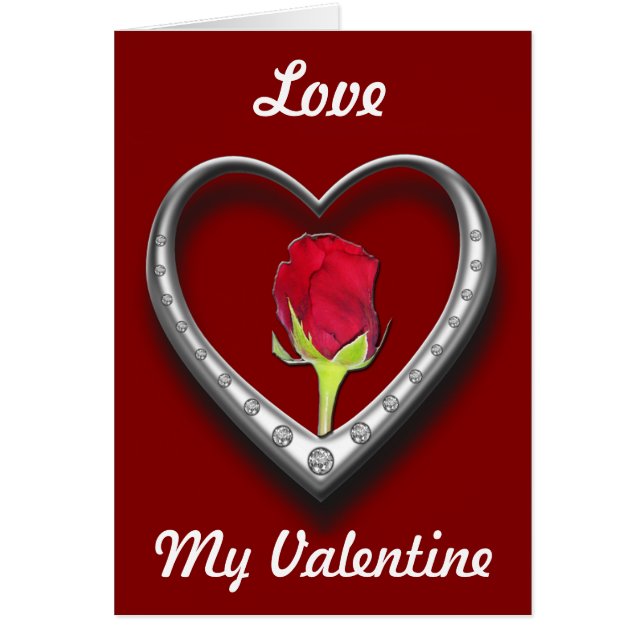 Zilveren juwelen Valentijn Hart met Red Rose (Voorkant)