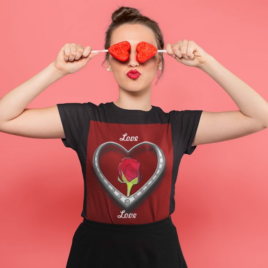 Zilveren juwelen Valentijn Hart met Red Rose T-shirt