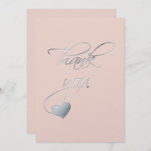 Zilveren Kalligrafie & Hart ~ Trouwdag Dank u Bedankkaart (Voorkant / Achterkant)