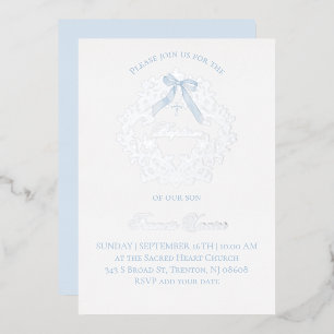 zilveren kam baby jongen Doop Folie Uitnodiging