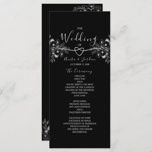 Zilveren Kant Elegant Zwart Programmakaart (Voorkant / Achterkant)