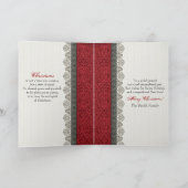 Zilveren kant en  rode damast feestdagen kaart (Binnen)