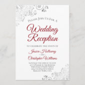 Zilveren Kant karmozijnrood op witte bruiloftsrece Kaart (Voorkant)