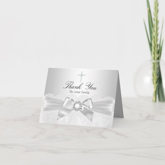 Zilveren Kant & Kruisdoop Dank u kaart (Voorkant)