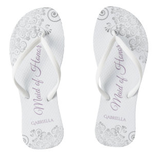 Zilveren Kant & Lavendel Bruidsmeisje Trouwdag Teenslippers