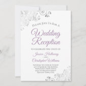 Zilveren kant lavendel op witte huwelijksreceptie kaart (Voorkant)