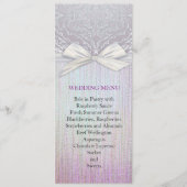 Zilveren kant lint lavendel pastel bruiloft menu (Voorkant)