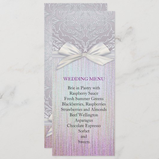 Zilveren kant lint lavendel pastel bruiloft menu (Voorkant / Achterkant)