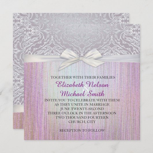 Zilveren kant lint lavendel pastel bruiloft uitnod kaart (Voorkant / Achterkant)