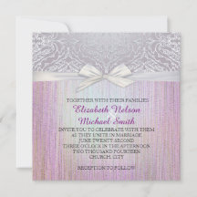 Zilveren kant lint lavendel pastel bruiloft uitnod