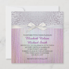Zilveren kant lint lavendel pastel bruiloft uitnod kaart