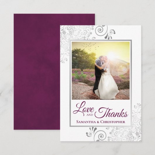 Zilveren Kant Magenta & Wit Liefde & Bedankt Bruil (Voorkant / Achterkant)