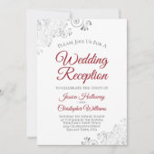 Zilveren Kant Zilverkleurig Rood op Witte Huwelijk Kaart (Voorkant)