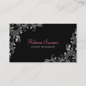 Zilveren Kant Zwart Damasks Visitekaartje (Voorkant)